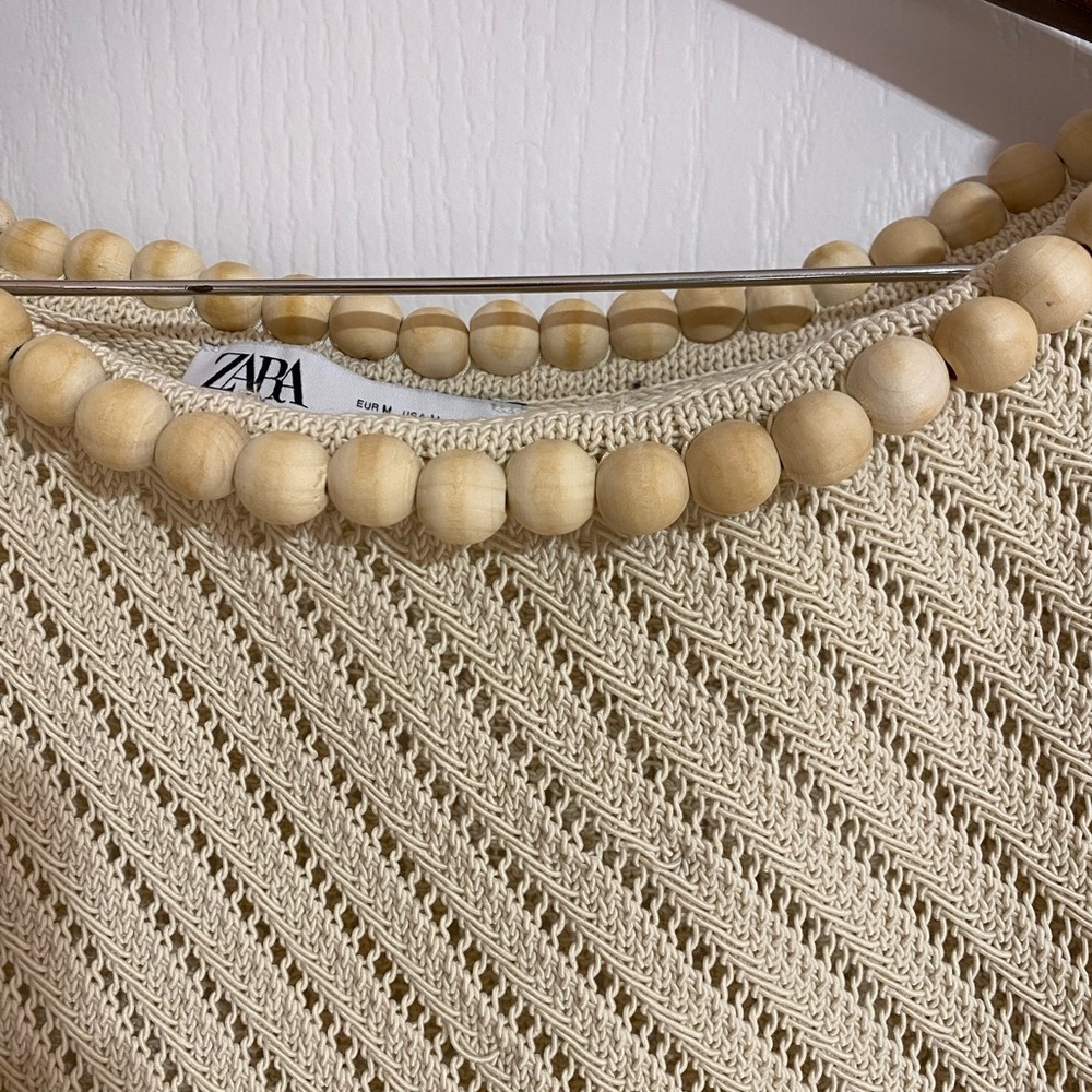Zara Knit Top Sleeveless Boat Beaded Neckline Cream Size M - Picture 3 of 10